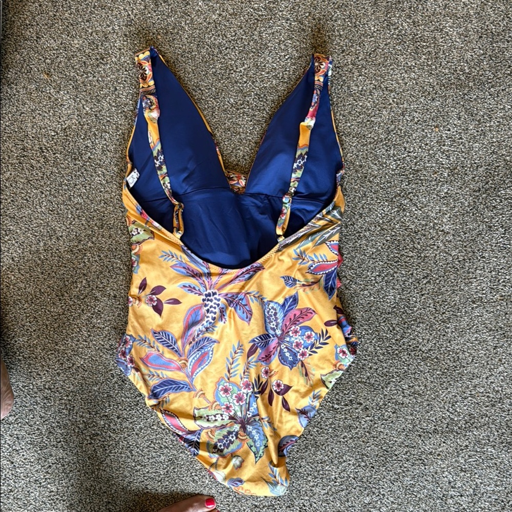 BECCA One Piece Swimwear in Orange and Purple with Plunging V-Neckline - Picture 3 of 3